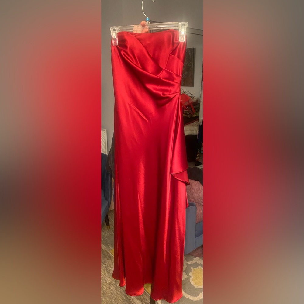 ABS red satin dress with slit - back zipper